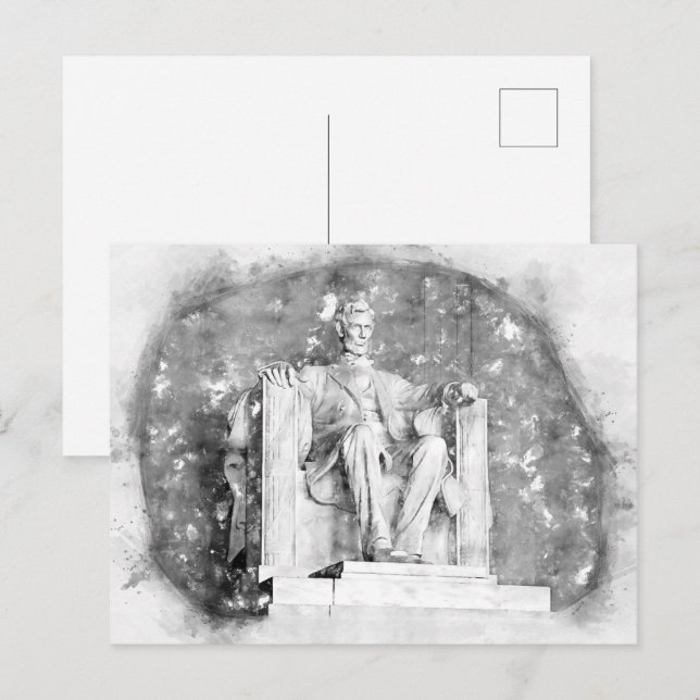 Carte Postale Aquarelle du Mémorial Lincoln (Devant / Derrière)