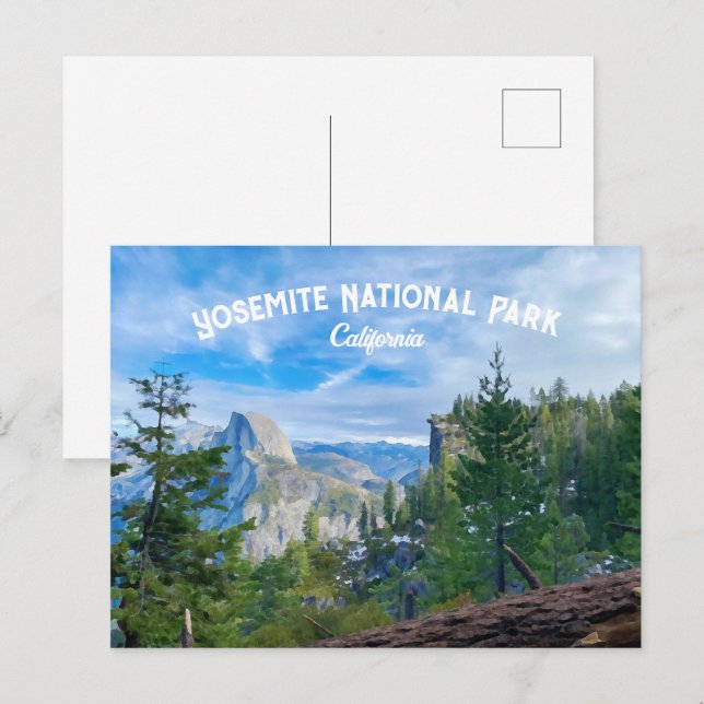Carte Postale Aquarelle du parc national Yosemite (Devant / Derrière)