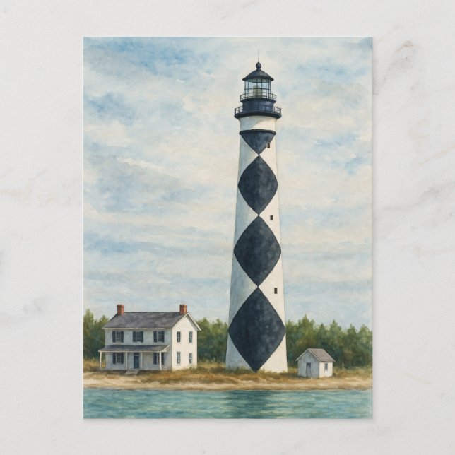 Carte Postale Aquarelle du phare de Cape Lookout (Devant)