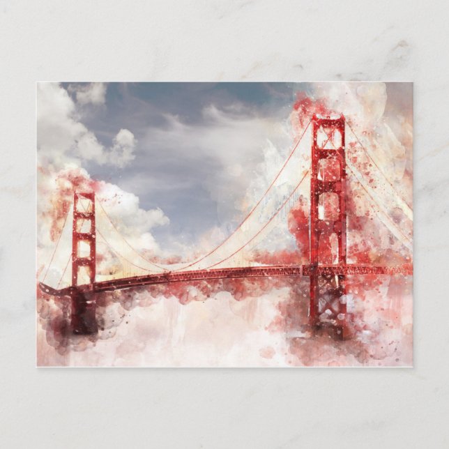 Carte Postale Aquarelle du pont du Golden Gate de San Francisco (Devant)