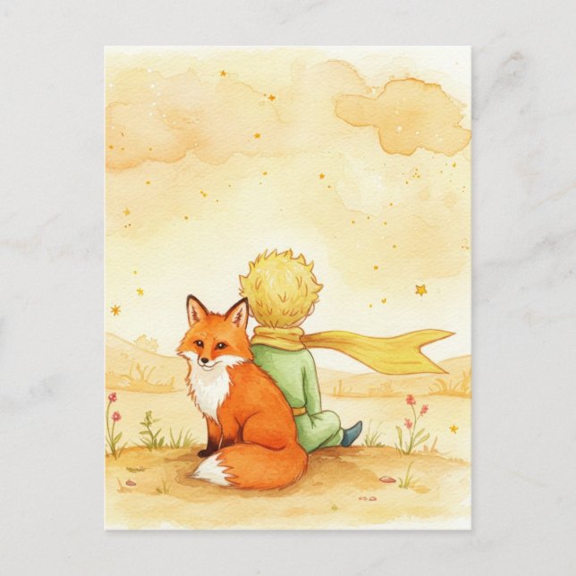 Carte postale aquarelle du renard du Petit Prince (Devant)