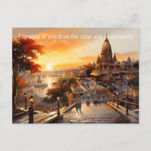 Carte Postale Aquarelle du temple indien hindou de style Birla