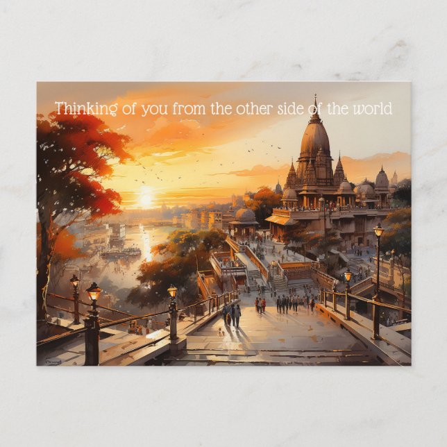 Carte Postale Aquarelle du temple indien hindou de style Birla (Devant)