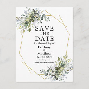 Carte Postale Aquarelle Dusty Blue Green Enregistrer La Date