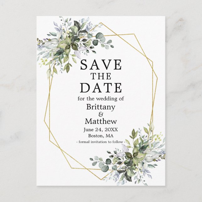 Carte Postale Aquarelle Dusty Blue Green Enregistrer La Date (Devant)