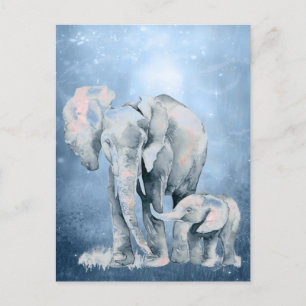 Carte Postale Aquarelle Éléphant Faune Nature Art animal  