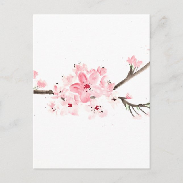 Carte Postale Aquarelle en fleurs de cerisier (Devant)