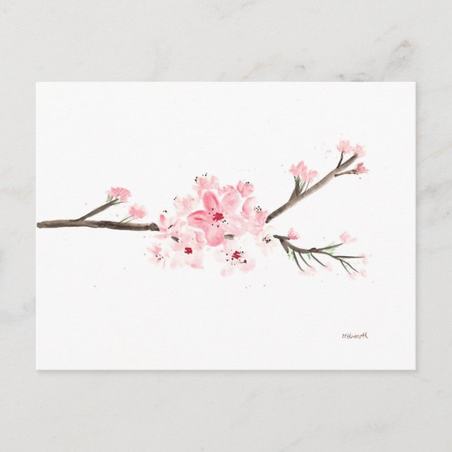 Carte Postale Aquarelle en fleurs de cerisier (Devant)