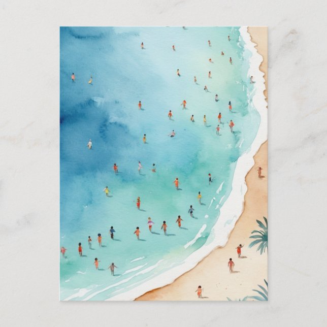 Carte Postale Aquarelle estivale tendance Ocean Beach Wave (Devant)