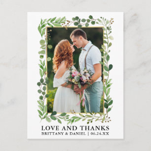 Carte Postale Aquarelle Eucalyptus Gold Mariage amour Merci