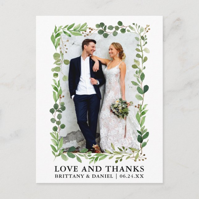 Carte Postale Aquarelle Eucalyptus Mariage Amour et Merci (Devant)