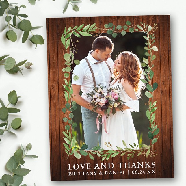 Carte Postale Aquarelle Eucalyptus Mariage Amour Merci Wood (Customize to change text size or text style.)