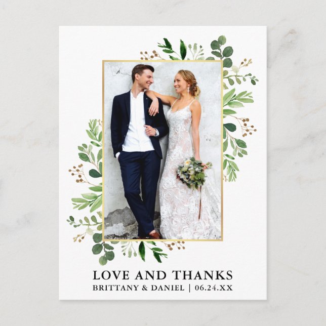 Carte Postale Aquarelle Eucalyptus Mariage Gold Love Merci (Devant)