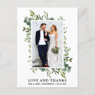 Carte Postale Aquarelle Eucalyptus Merci Mariage vert