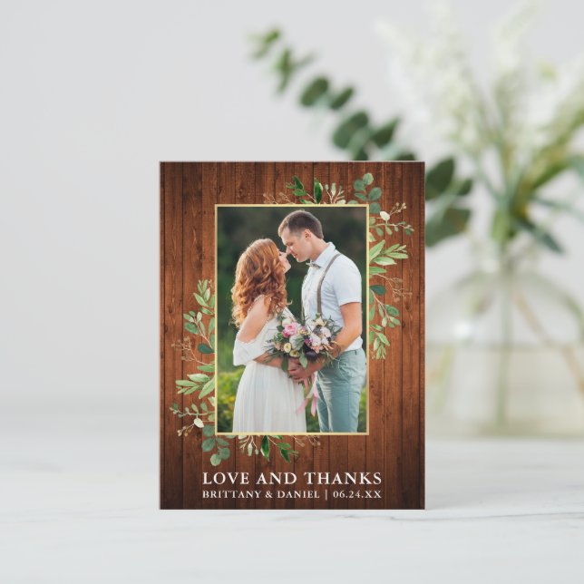 Carte Postale Aquarelle Eucalyptus Wood Mariage amour Merci (Debout devant)