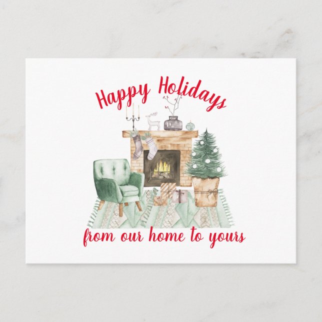 Carte Postale Aquarelle Feu de Noël (Devant)