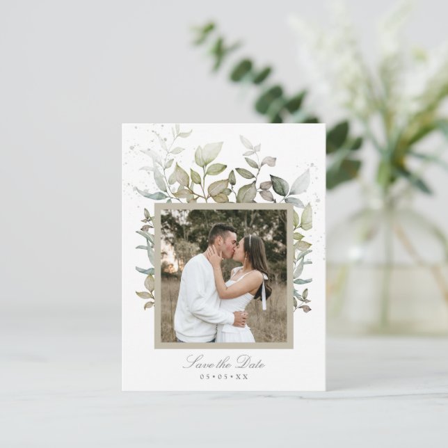 Carte Postale Aquarelle feuillage photo mariage enregistrer la d (Debout devant)
