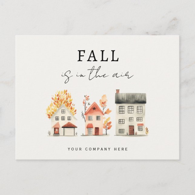 Carte Postale Aquarelle Feuilles d'Automne Maison Promotion Immo (Devant)