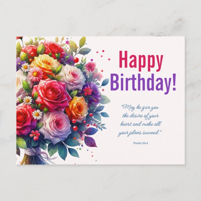 Carte Postale Aquarelle Fleurie Anniversaire (Devant)