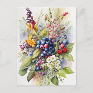 Carte Postale Aquarelle Fleurs et baies sauvages Nature