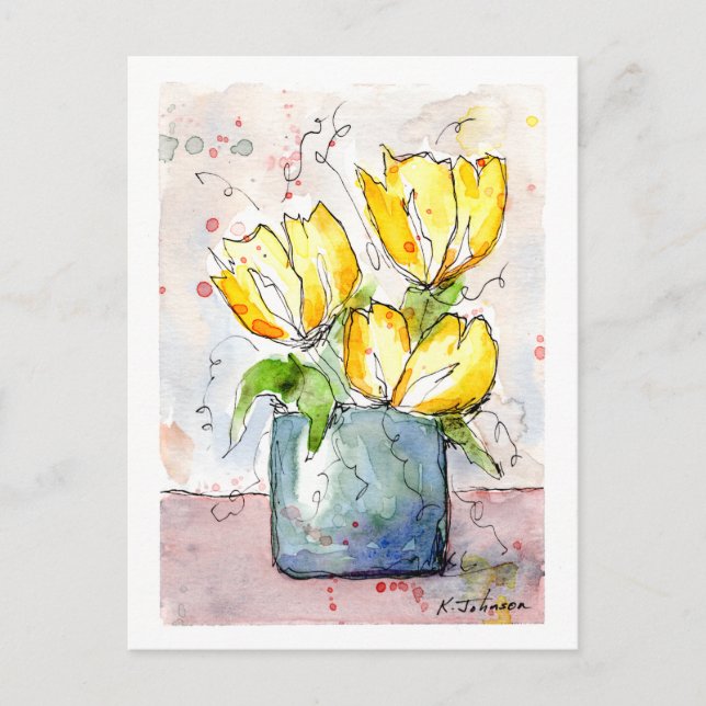 Carte postale Aquarelle Fleurs Jaunes (Devant)