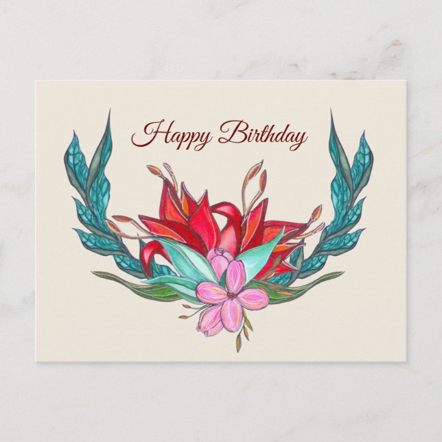 Carte Postale Aquarelle Fleurs Joyeux dessin d'anniversaire (Devant)