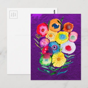 Carte Postale Aquarelle fleurs violettes fleuries florales