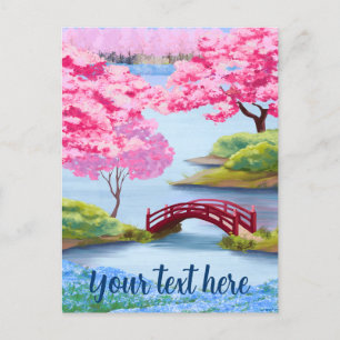 Carte Postale Aquarelle Floraison de Cerisiers Jardin Japonais d