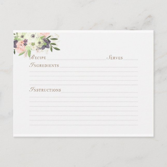 Carte Postale Aquarelle Floral Botanical Recette (Devant)