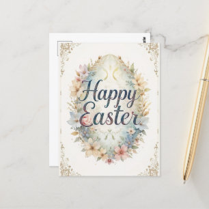 Carte Postale Aquarelle Floral Joyeux Pâques