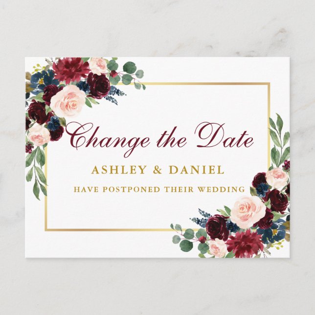 Carte Postale Aquarelle Floral Or Changer La Date (Devant)