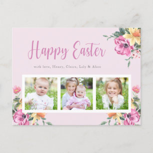 Carte Postale Aquarelle Floral Photo Collage Joyeux Pâques