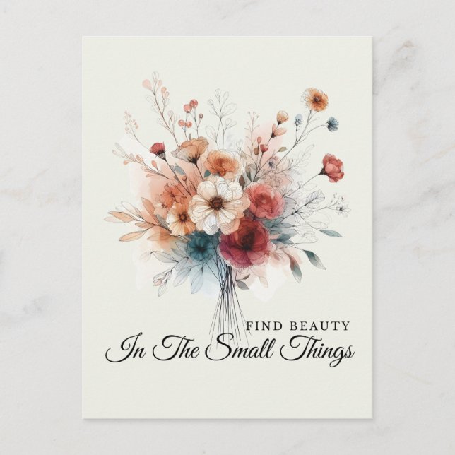Carte Postale Aquarelle Floral Trouver Beauté Quote Positif Boho (Devant)