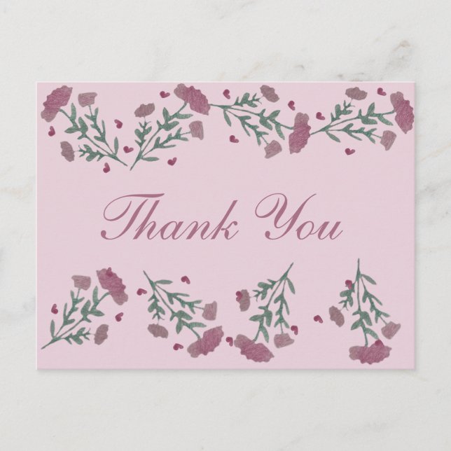 Carte Postale Aquarelle Floral Valentines Jour Coeur Merci (Devant)