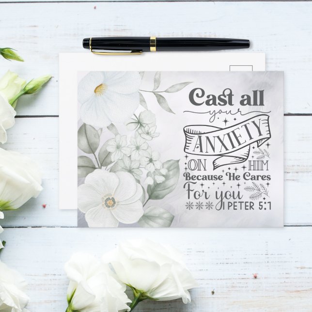 Carte Postale Aquarelle Florale | 1 Pierre 5:7 Verset biblique (Créateur téléchargé)