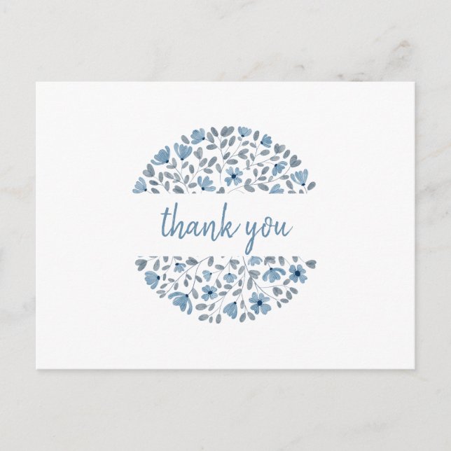 Carte Postale Aquarelle florale bleue Merci (Devant)