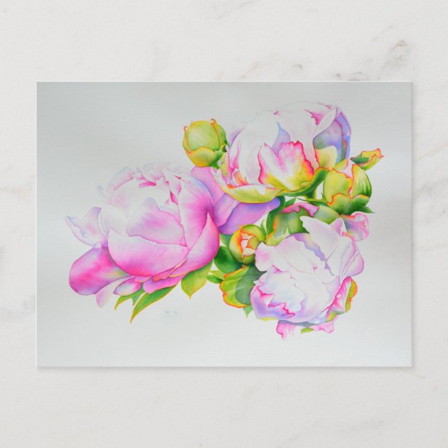 Carte Postale Aquarelle florale classique et élégante de pivoine (Devant)