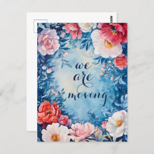 Carte Postale Aquarelle Florals Nouvelle adresse Moving Faire-pa
