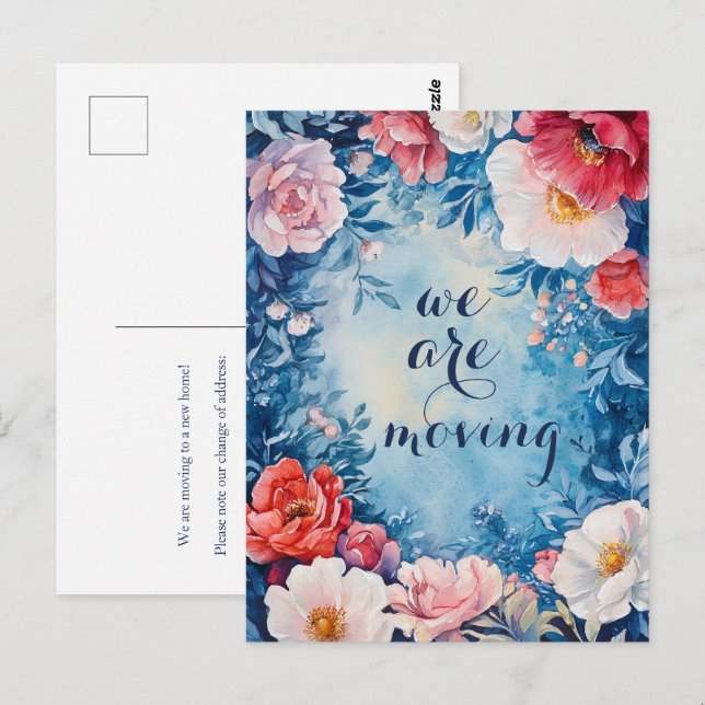 Carte Postale Aquarelle Florals Nouvelle adresse Moving Faire-pa (Devant / Derrière)