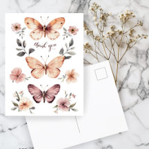 Aquarelle Floraux Papillons Merci