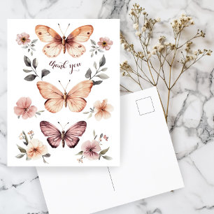 Carte Postale Aquarelle Floraux Papillons Merci