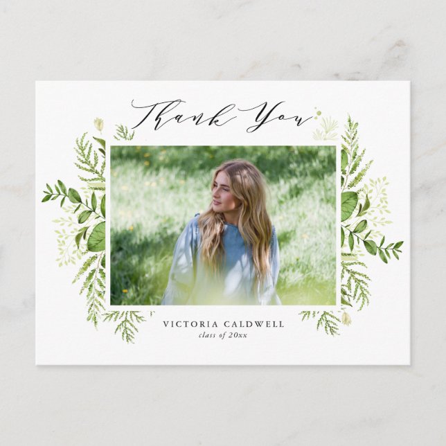 Carte Postale Aquarelle Foliage photo Merci de graduation (Devant)