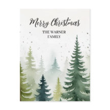 Aquarelle Forêt de Noël Arbres neige hiver