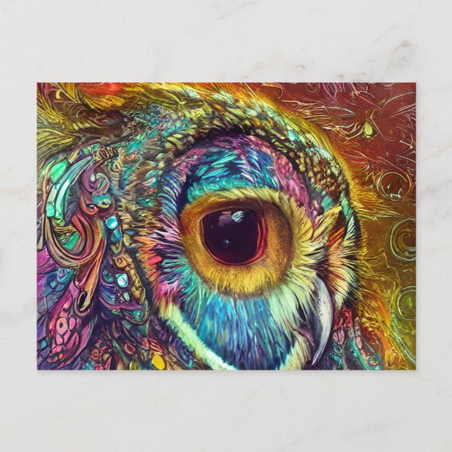 Carte Postale Aquarelle fractale Portrait de hibou (Devant)