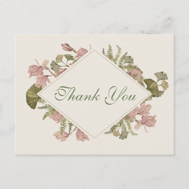 Carte Postale Aquarelle Ginkgo Merci Mariage Floral (Devant)