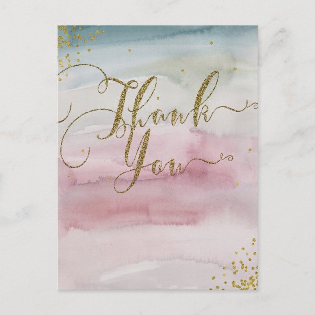 Carte Postale Aquarelle Glam moderne or Merci élégant (Devant)