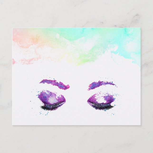 Carte Postale Aquarelle glamour aux yeux et aux bouillons pourpr (Devant)