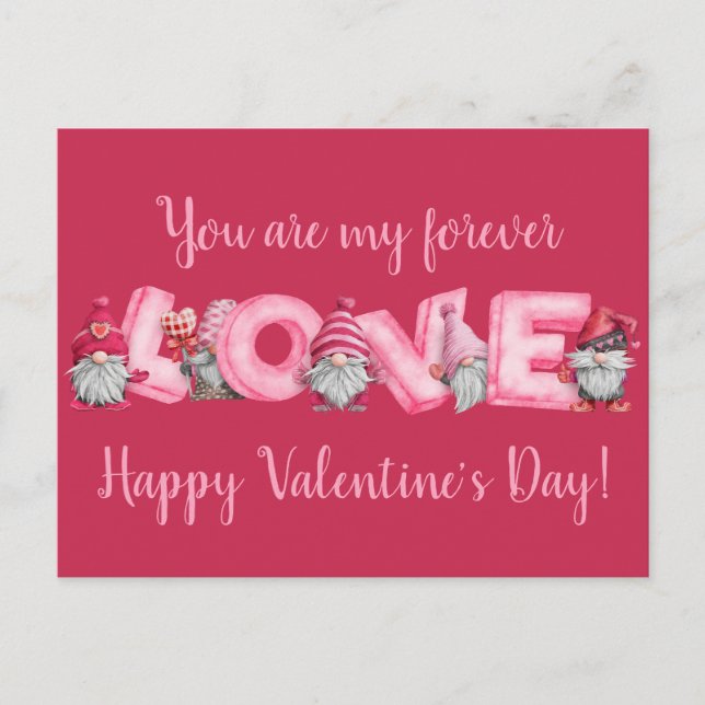 Carte Postale Aquarelle Gnomes Rose Valentine Salutation (Devant)