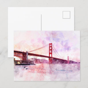 Carte Postale Aquarelle Golden Gate Bridge à San Francisco