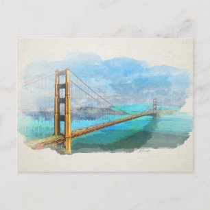 Carte Postale Aquarelle Golden Gate Bridge San Francisco